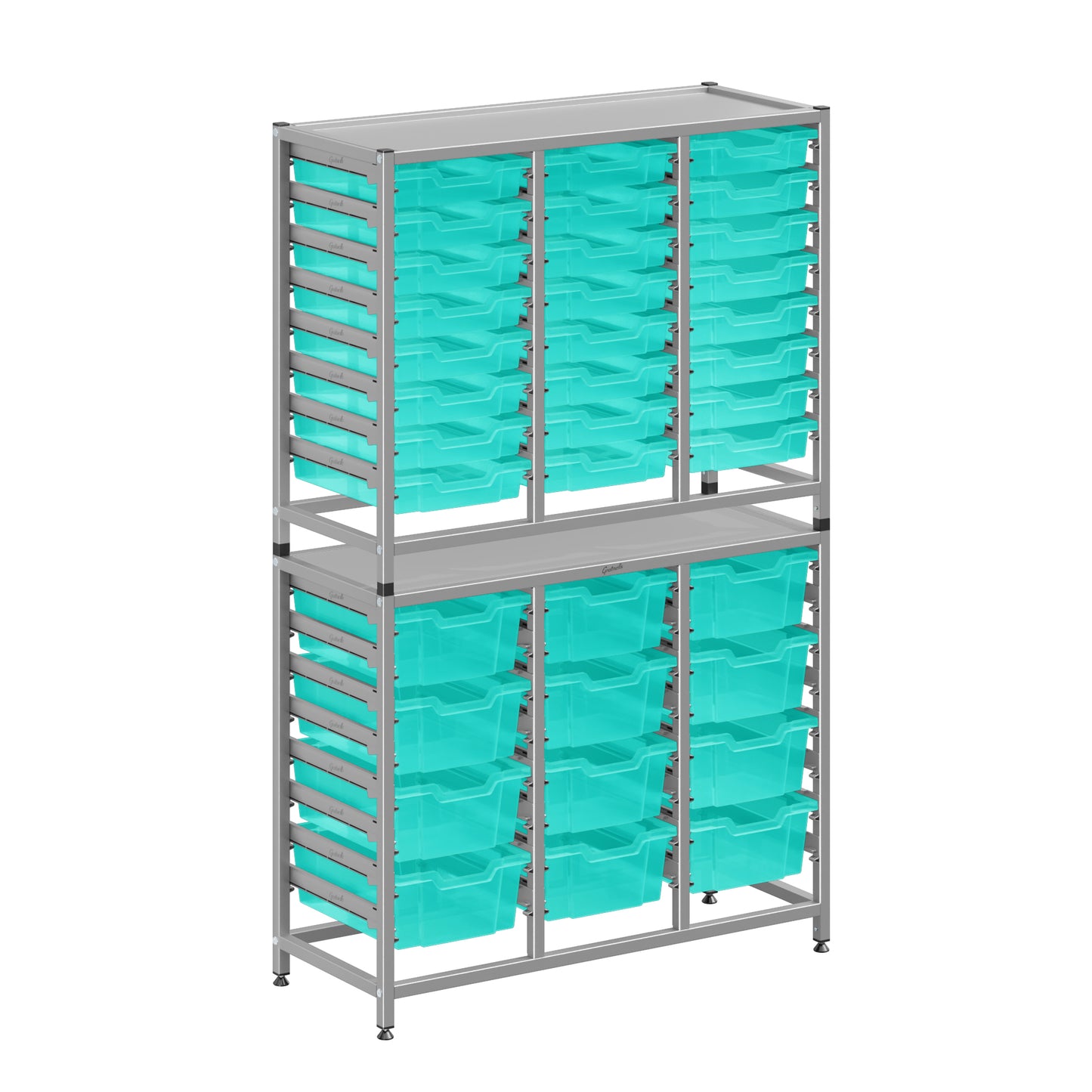 Gratnells Dynamis Lab & Healthcare Combo Cart Set Silver with 24 Shallow Trays|12 Deep Trays (GRA-DYAT344-XX-004)