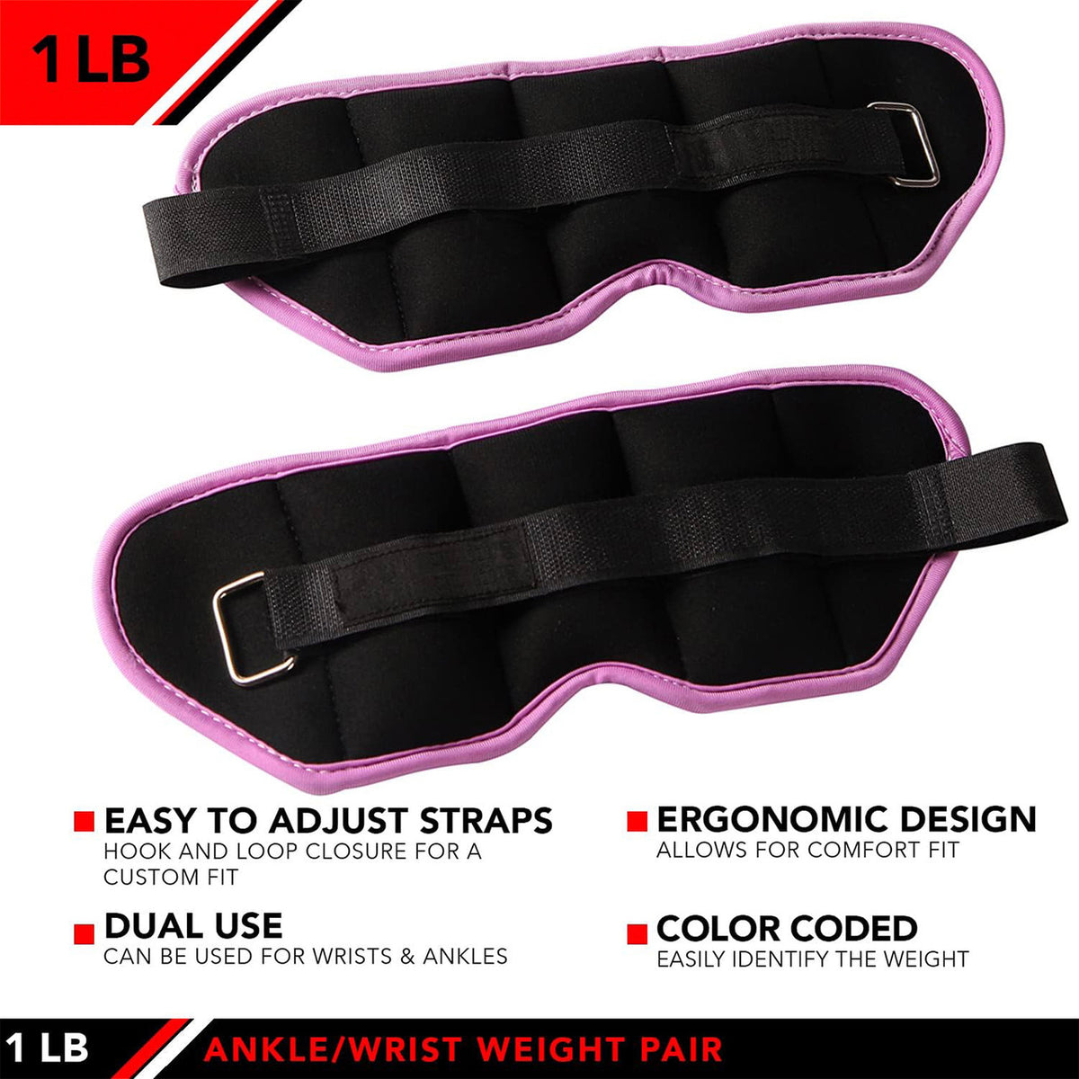 Champion Sports JFIT Ankle Weight Pair Adjustable Resistance 1 lb (Set of 2) (CMP-J-AKW1)
