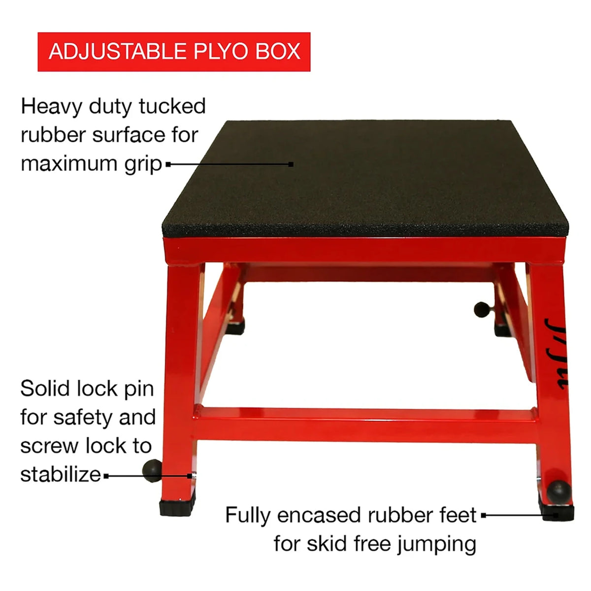Champion Sports JFIT Adjustable Plyo Box 12" 16" 20" Height Settings Steel Frame (CMP-J-APB121620)