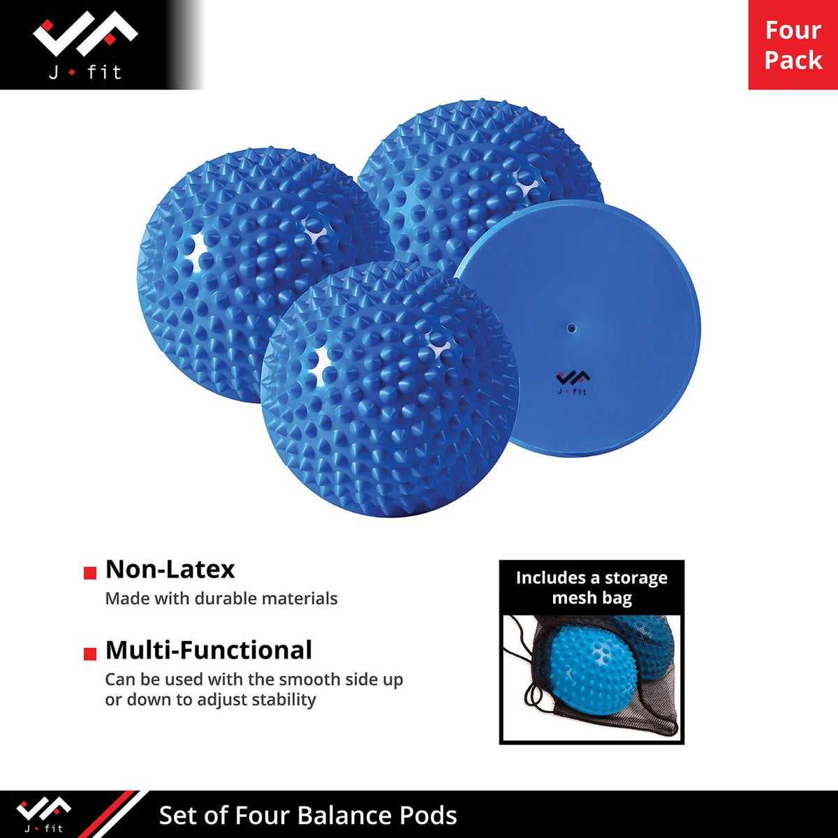 Champion Sports JFIT Balance Pod and Foot Fitness Set 4 Pack with Storage Bag 6"Diameter Blue (CMP-J-BALPOD4SET)