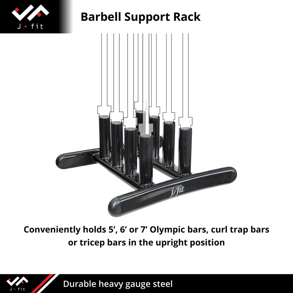 Champion Sports JFIT Olympic Barbell Support Rack Heavy-Duty Steel Storage Black (CMP-J-BBSRACK)