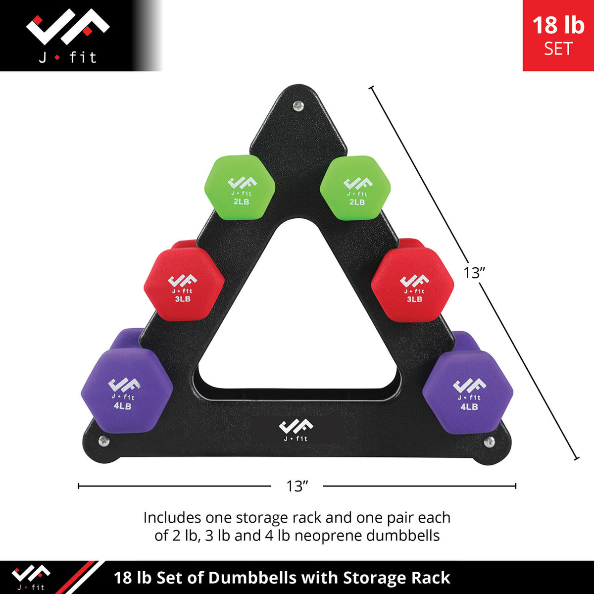 Champion Sports JFIT Dumbbell Set with Storage Stand 18 lb (CMP-J-DBSTL18)
