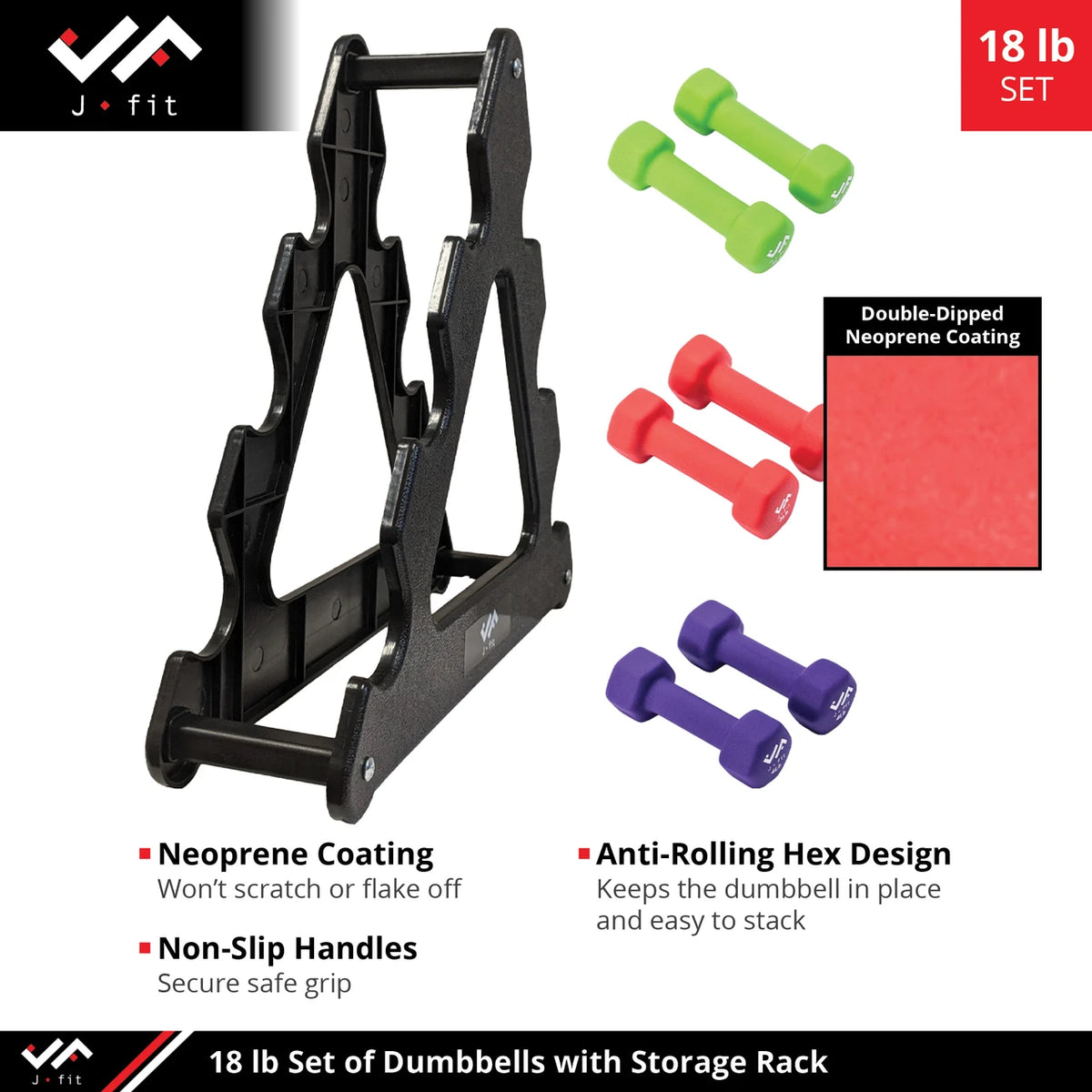 Champion Sports JFIT Dumbbell Set with Storage Stand 18 lb (CMP-J-DBSTL18)