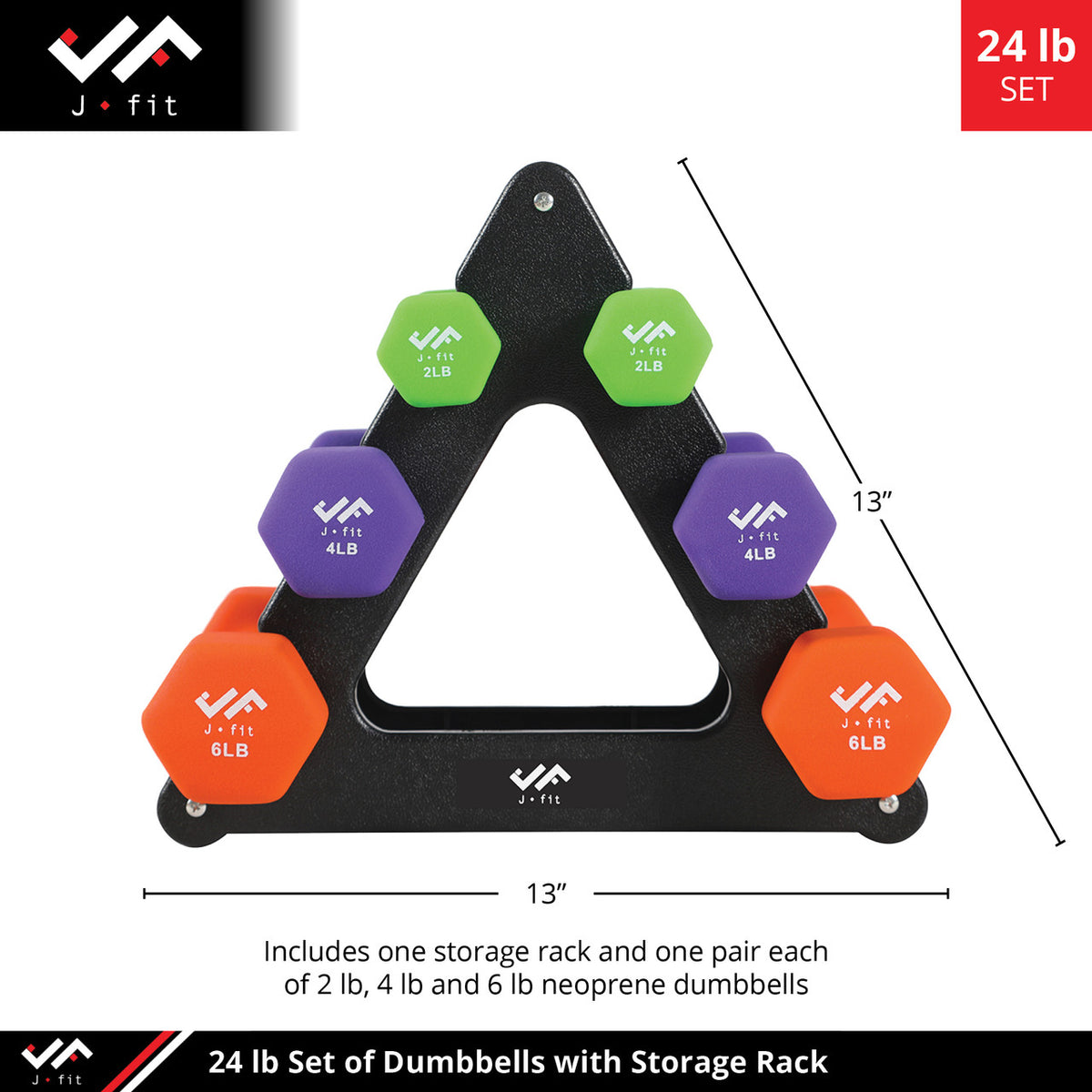 Champion Sports JFIT Dumbbell Set with Storage Stand 24 lb (CMP-J-DBSTL24)