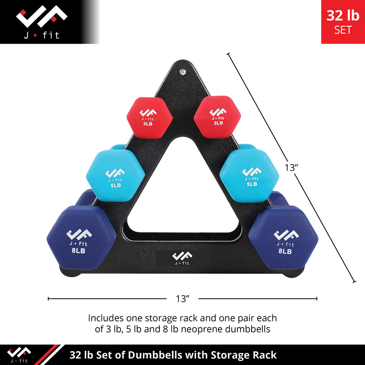 Champion Sports JFIT Dumbbell Set with Storage Stand 32 lb (CMP-J-DBSTL32)