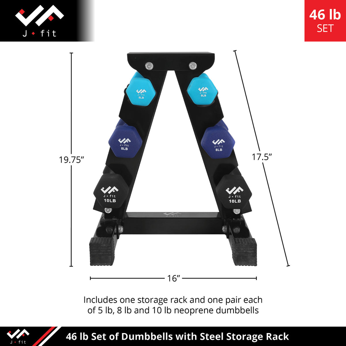 Champion Sports JFIT Dumbbell Set with Metal Storage Stand 46 lb (CMP-J-DBSTL46)