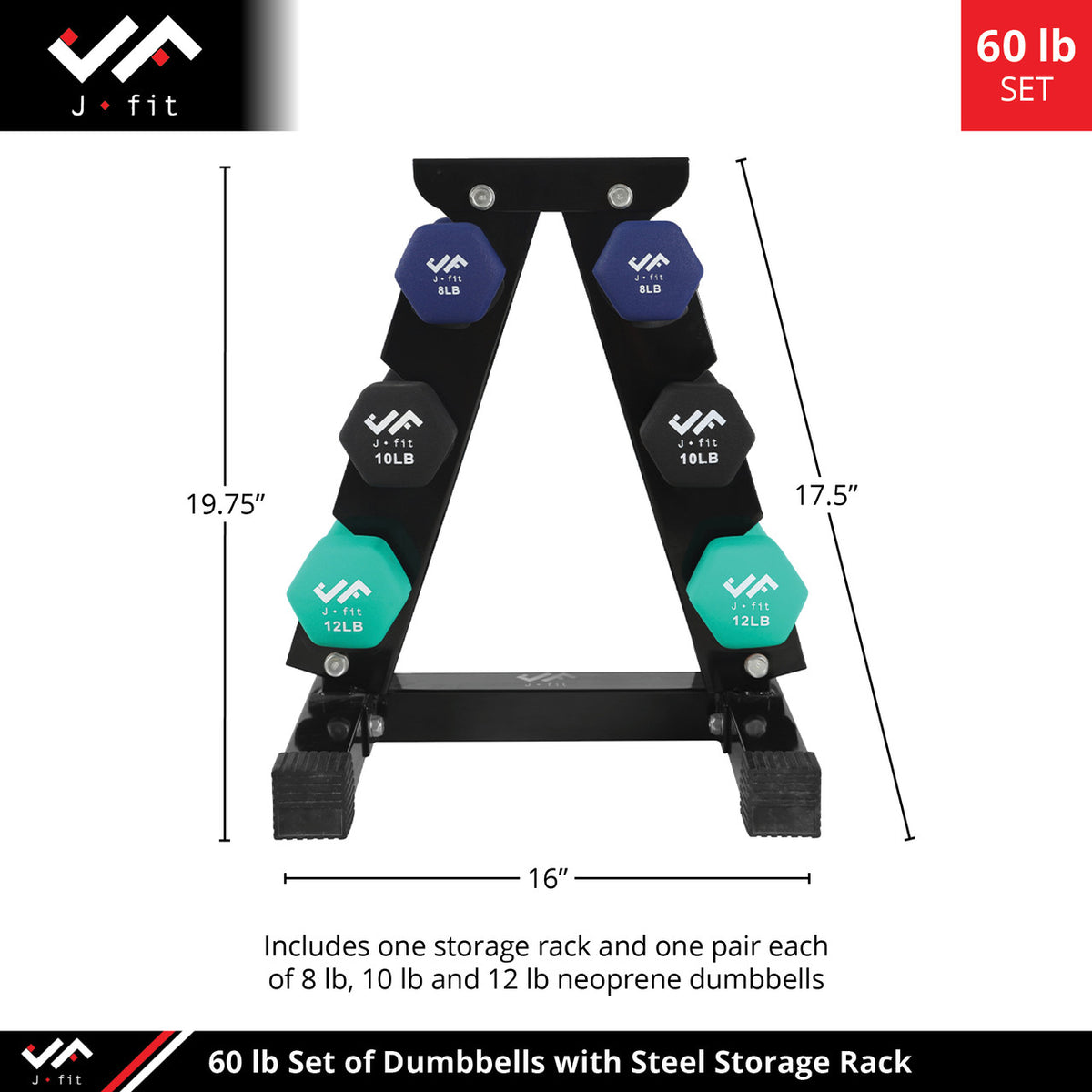 Champion Sports JFIT Dumbbell Set with Metal Storage Stand 60 lb (CMP-J-DBSTL60)
