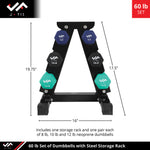 Champion Sports JFIT Dumbbell Set with Metal Storage Stand 60 lb (CMP-J-DBSTL60)