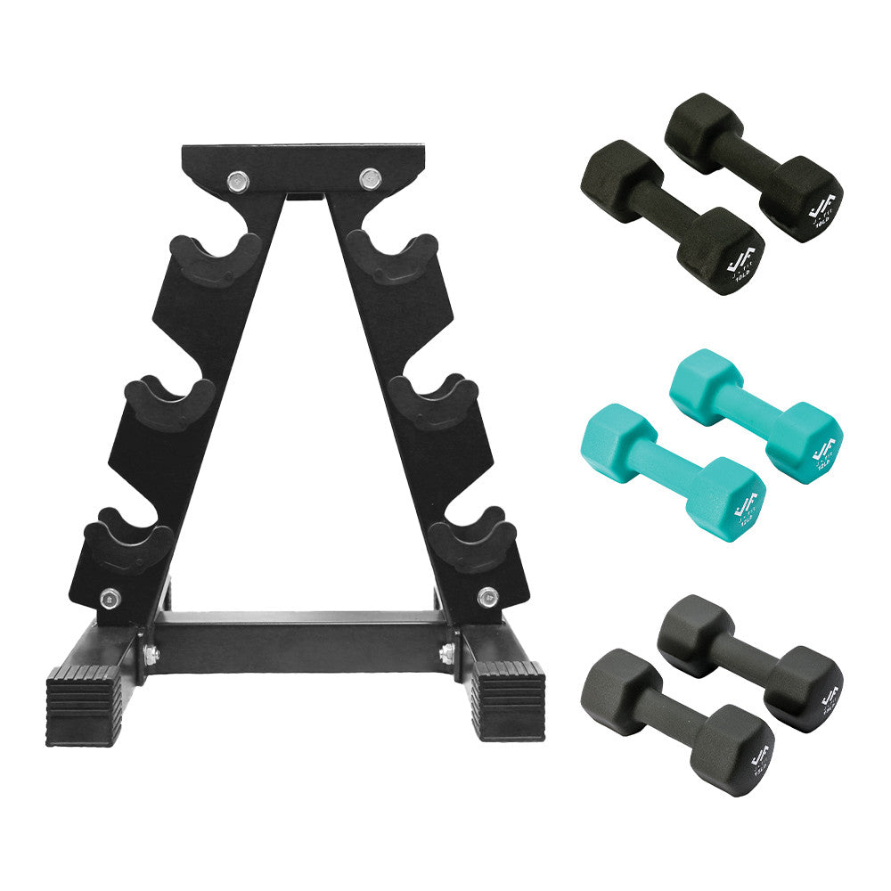Champion Sports JFIT Dumbbell Set with Metal Storage Stand 74 lb (CMP-J-DBSTL74)