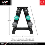 Champion Sports JFIT Dumbbell Set with Metal Storage Stand 74 lb (CMP-J-DBSTL74)