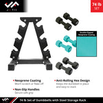 Champion Sports JFIT Dumbbell Set with Metal Storage Stand 74 lb (CMP-J-DBSTL74)