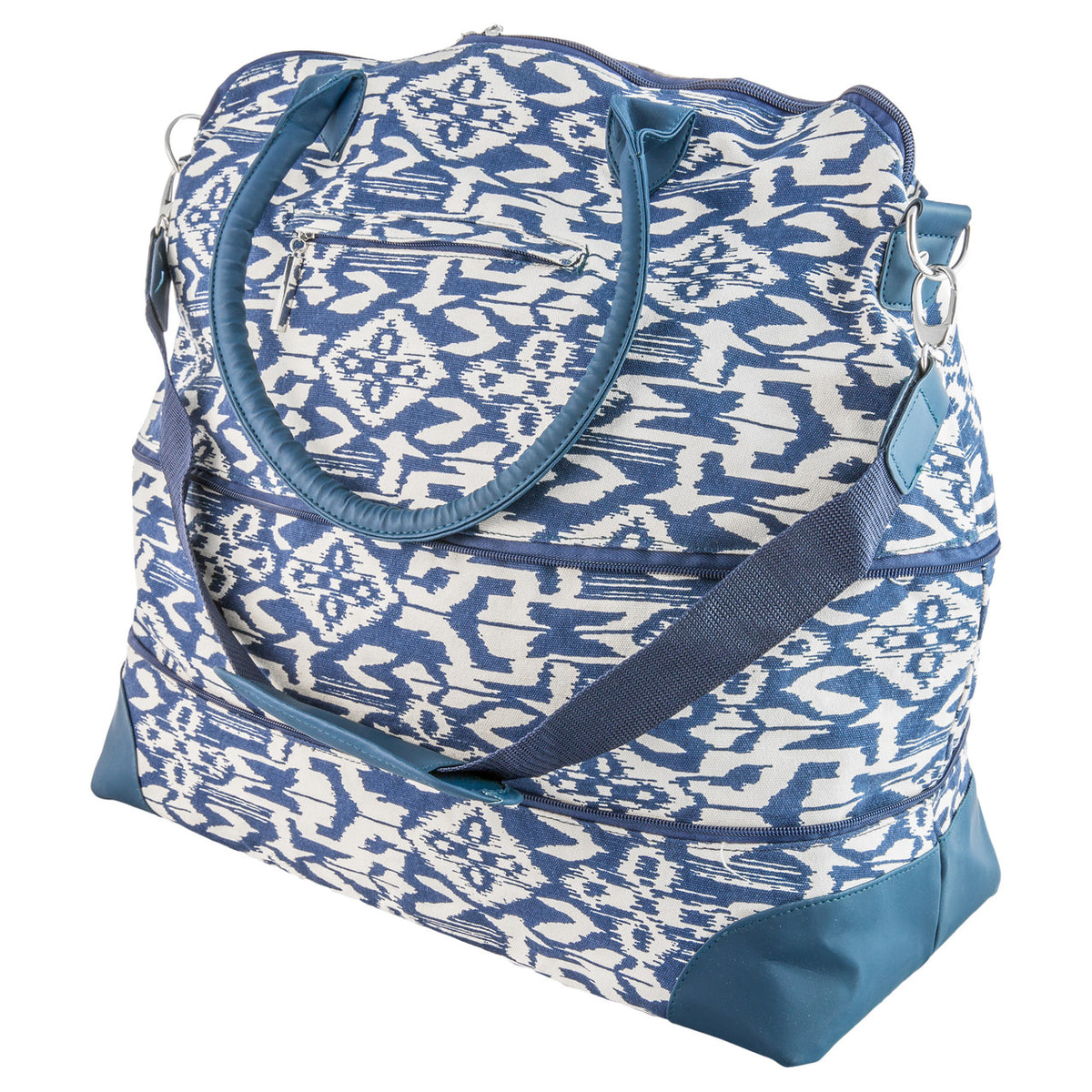 Champion Sports JFIT Maureen Ikat Expandable Travel Tote Bag Navy Cream 14"W x 19"L x 9"H (CMP-J-MAUREEN)