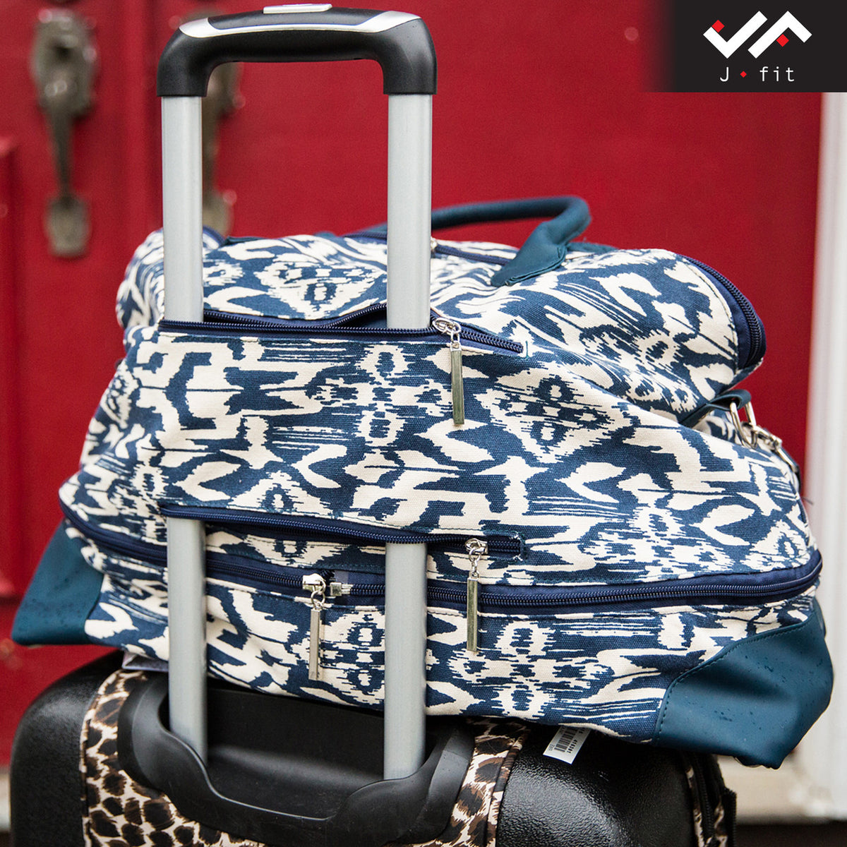 Champion Sports JFIT Maureen Ikat Expandable Travel Tote Bag Navy Cream 14"W x 19"L x 9"H (CMP-J-MAUREEN)