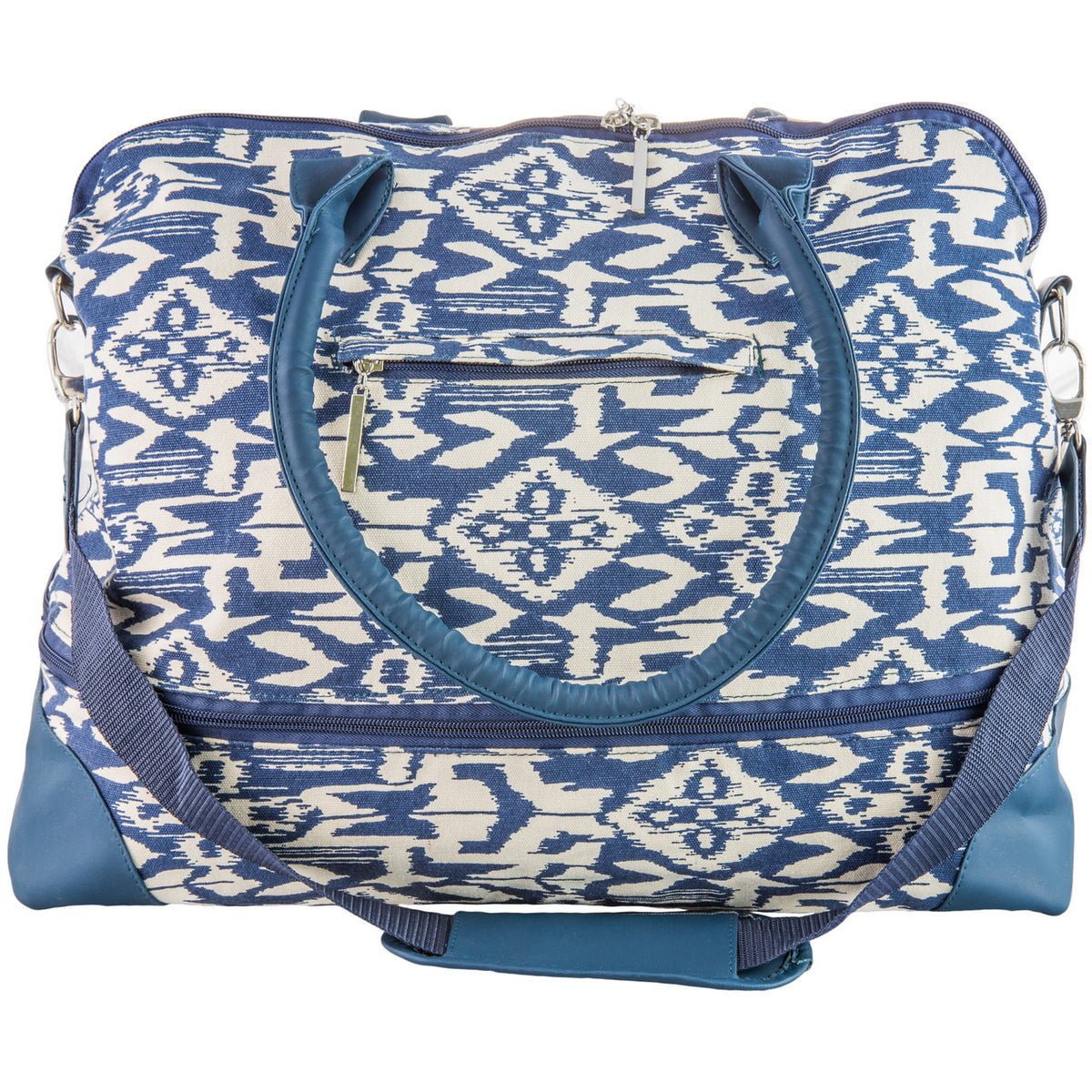 Champion Sports JFIT Maureen Ikat Expandable Travel Tote Bag Navy Cream 14"W x 19"L x 9"H (CMP-J-MAUREEN)