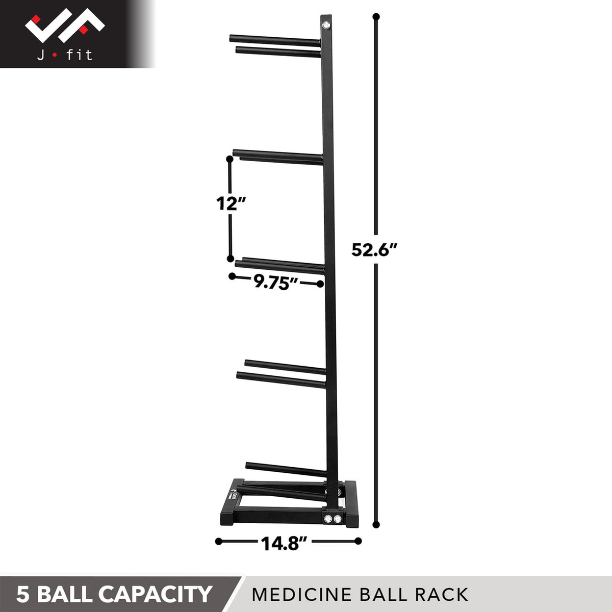 Champion Sports JFIT Medicine Ball Rack 5-Tier Freestanding Steel Storage Matte Black (CMP-J-MBRACK)