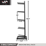 Champion Sports JFIT Medicine Ball Rack 5-Tier Freestanding Steel Storage Matte Black (CMP-J-MBRACK)