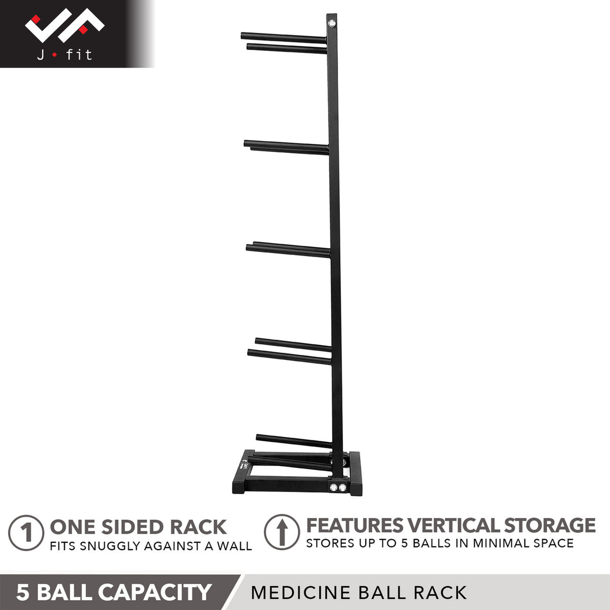 Champion Sports JFIT Medicine Ball Rack 5-Tier Freestanding Steel Storage Matte Black (CMP-J-MBRACK)