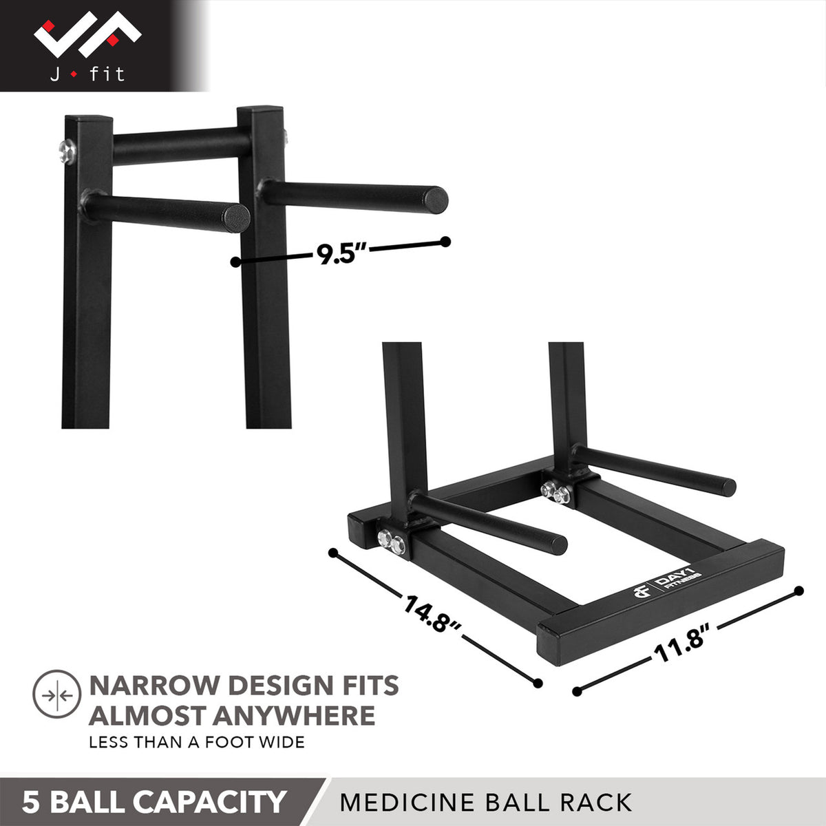 Champion Sports JFIT Medicine Ball Rack 5-Tier Freestanding Steel Storage Matte Black (CMP-J-MBRACK)