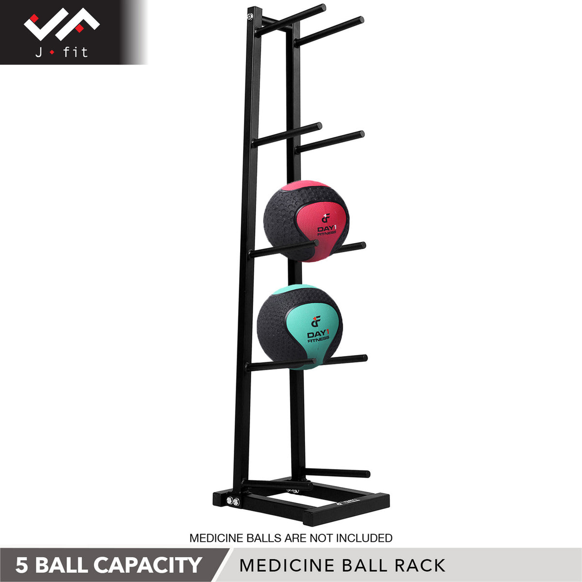 Champion Sports JFIT Medicine Ball Rack 5-Tier Freestanding Steel Storage Matte Black (CMP-J-MBRACK)