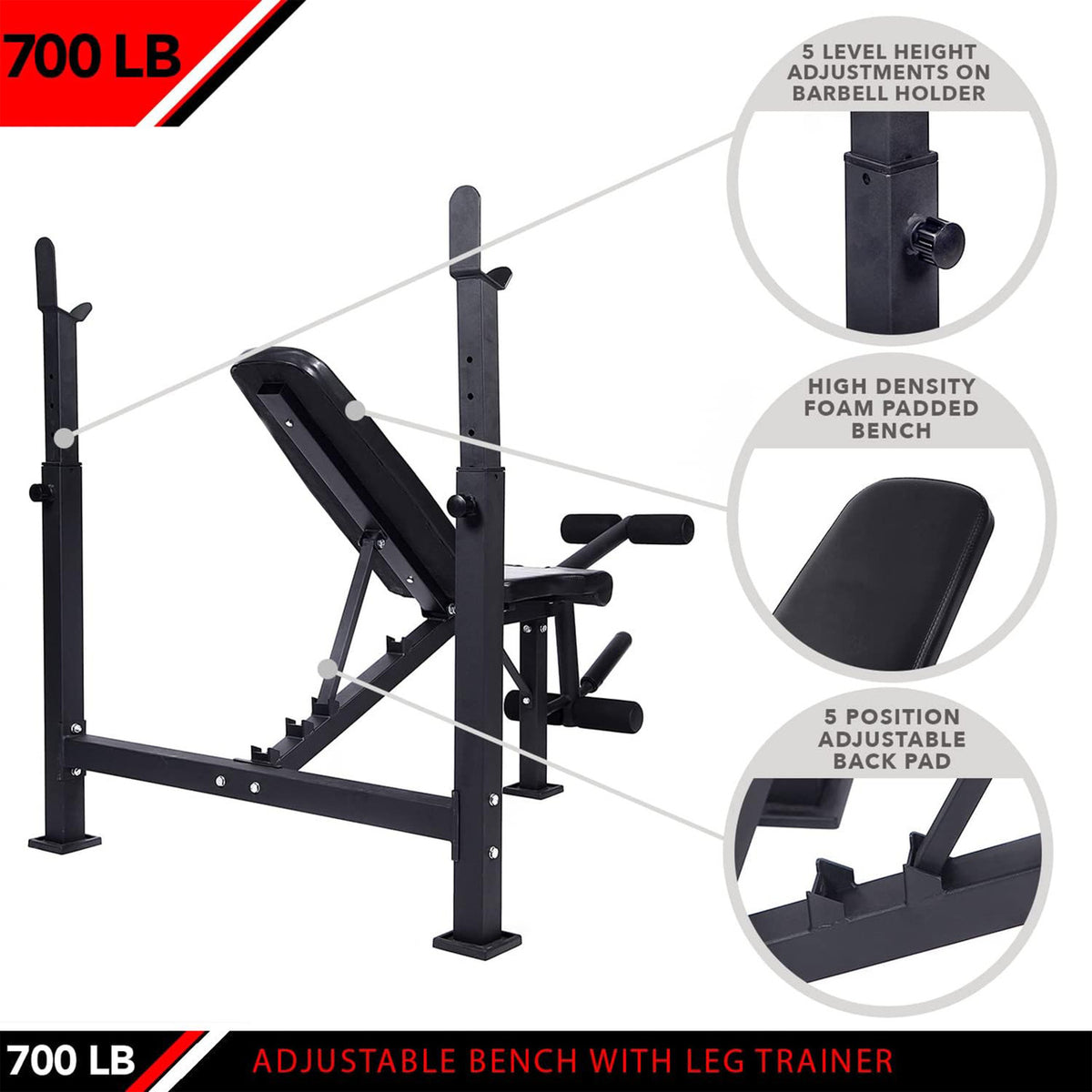 Champion Sports JFIT Olympic Weight Bench with Leg Developer 700 lb Capacity 42"W x 68"L x 50"H (CMP-J-OWB)