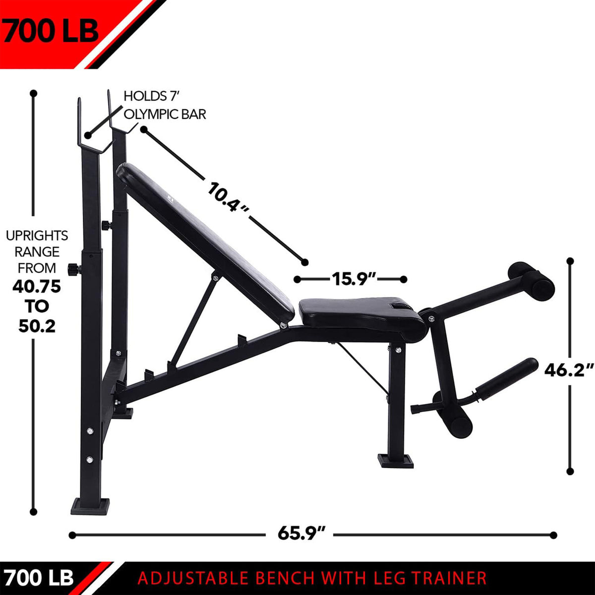 Champion Sports JFIT Olympic Weight Bench with Leg Developer 700 lb Capacity 42"W x 68"L x 50"H (CMP-J-OWB)