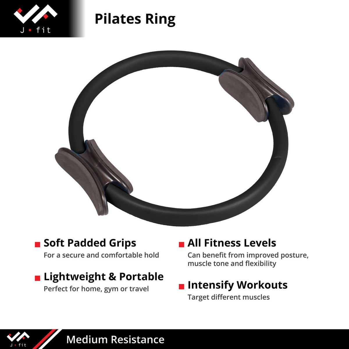 Champion Sports JFIT Medium Resistance Pilates Ring 15"Diameter Black (CMP-J-PILRINGMD)