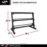 Champion Sports JFIT Rubber Hex Dumbbell Storage Rack 3-Tier Steel Rack 21