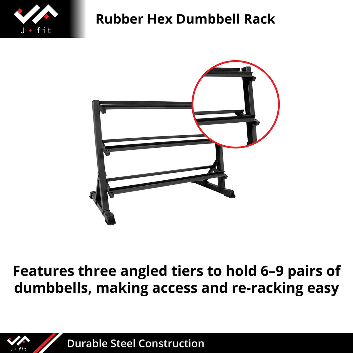 Champion Sports JFIT Rubber Hex Dumbbell Storage Rack 3-Tier Steel Rack 21"W x 58"L x 33"H (CMP-J-RHDRACK)
