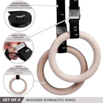 Champion Sports JFIT Wooden Gymnastics Rings with Adjustable Straps 9.25