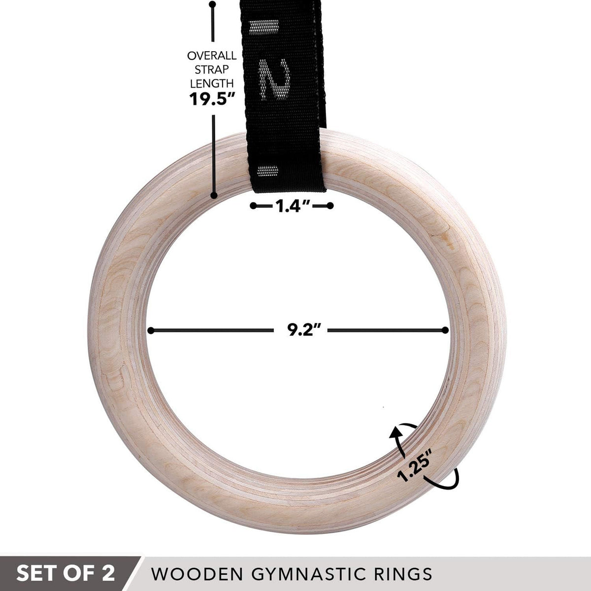 Champion Sports JFIT Wooden Gymnastics Rings with Adjustable Straps 9.25" OD (CMP-J-WDRINGS)