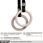 Champion Sports JFIT Wooden Gymnastics Rings with Adjustable Straps 9.25