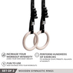 Champion Sports JFIT Wooden Gymnastics Rings with Adjustable Straps 9.25