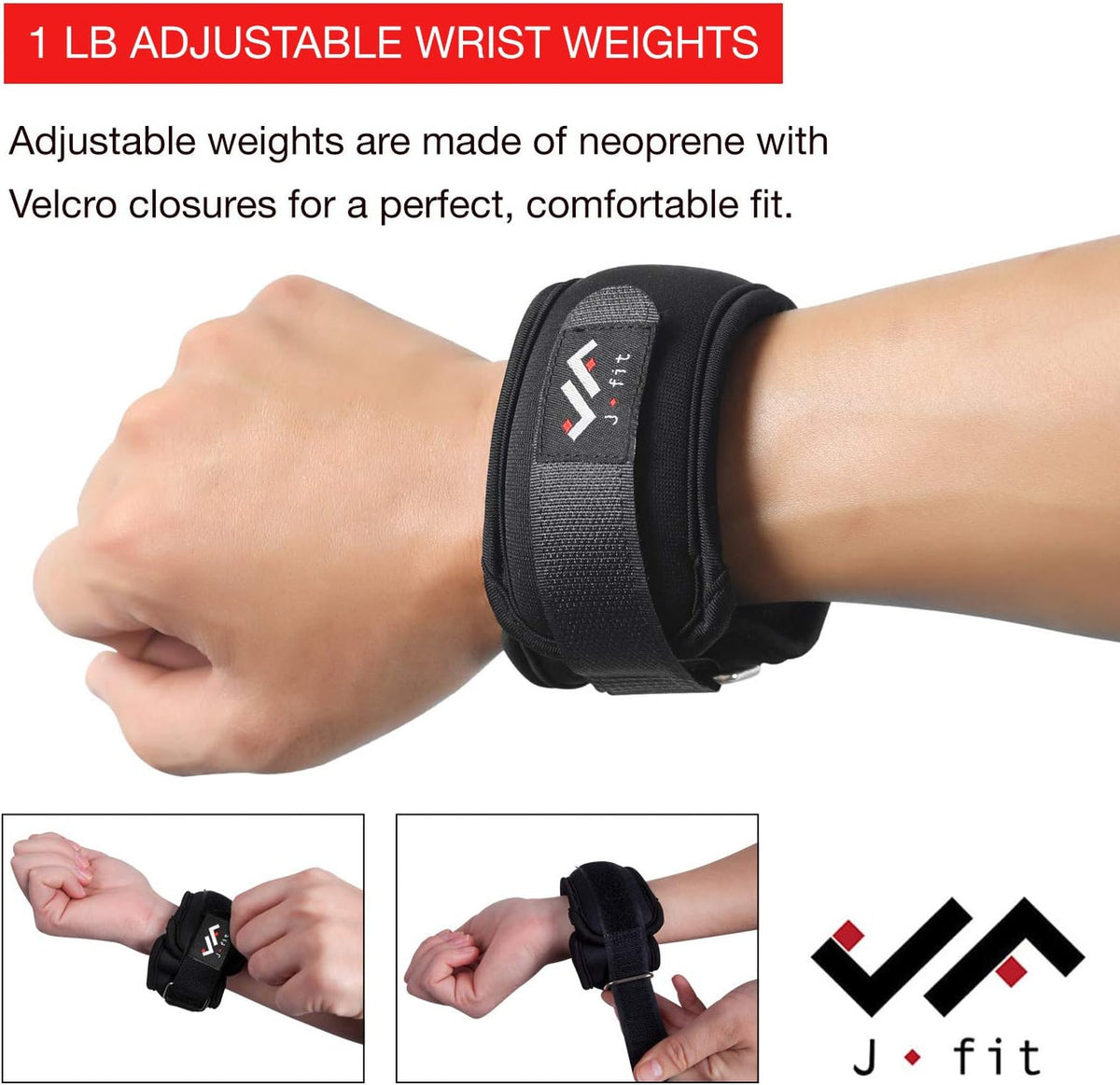 Champion Sports JFIT Adjustable Wrist Weights 1 lb Pair Small Medium (CMP-J-WW1SM-MD)