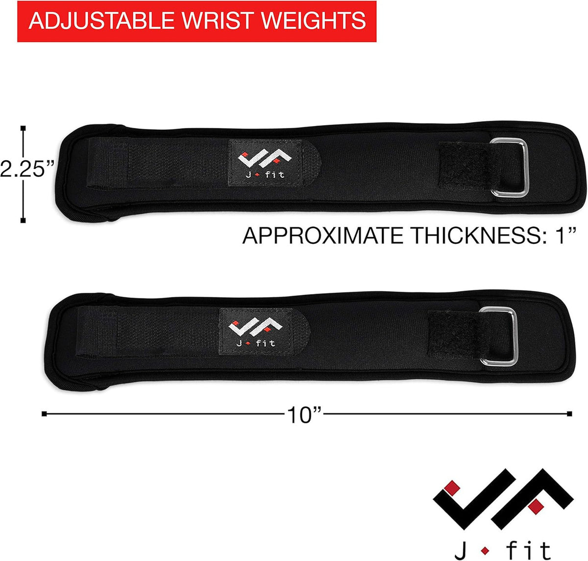 Champion Sports JFIT Adjustable Wrist Weights 1 lb Pair Small Medium (CMP-J-WW1SM-MD)