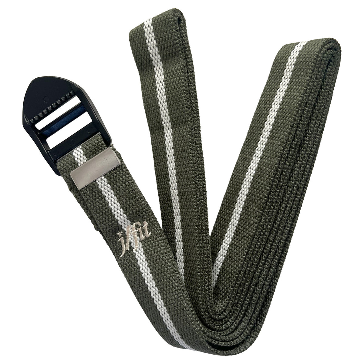 Champion Sports JFIT Yoga Strap 10 ft Green White Cotton with Non Slip Buckles (CMP-J-YSTRAP10GNWH)