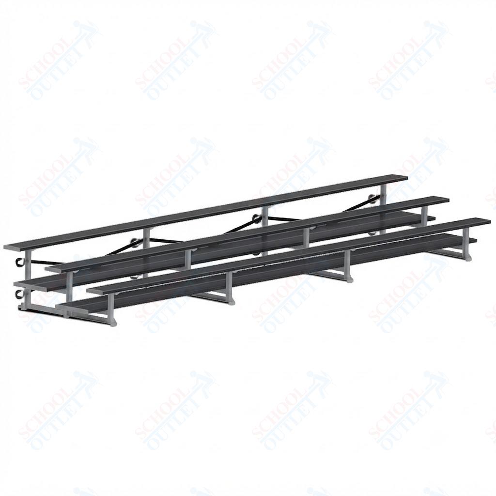 Jaypro Sports Bleacher  - 3 Row - Tip & Roll, Double Foot Plank, Powder Coated - 21' L (BLDP-321TRGPC)