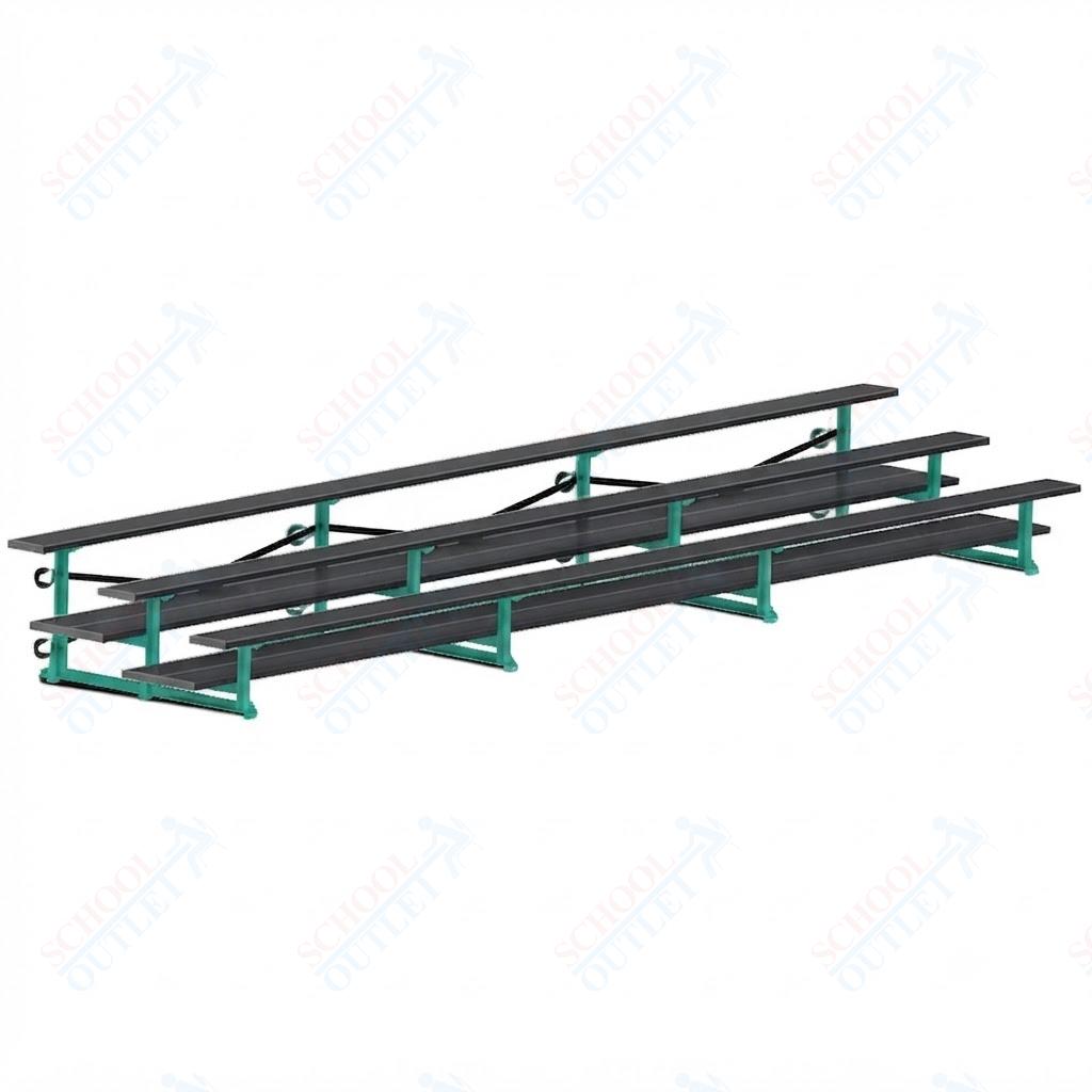 Jaypro Sports Bleacher  - 3 Row - Tip & Roll, Double Foot Plank, Powder Coated - 21' L (BLDP-321TRGPC)
