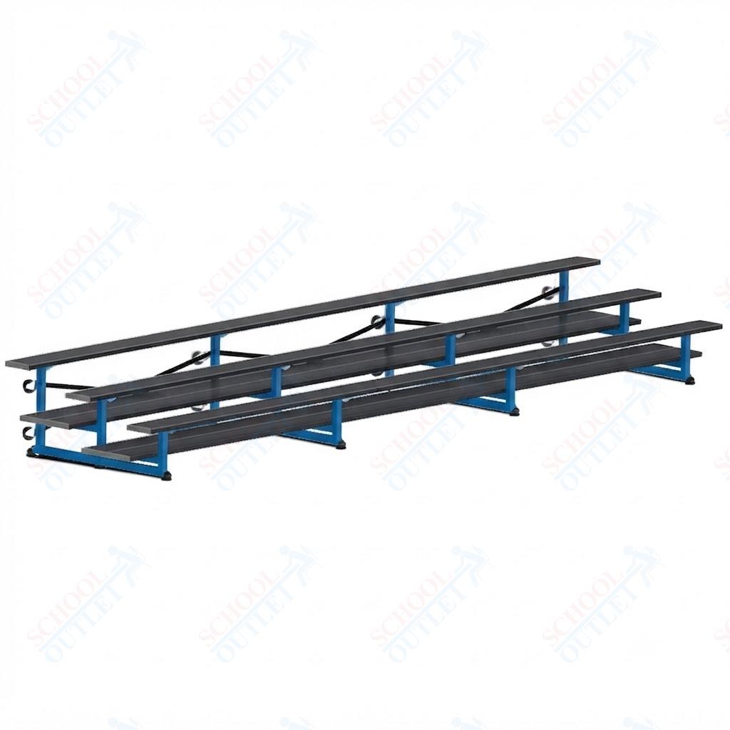 Jaypro Sports Bleacher  - 3 Row - Tip & Roll, Double Foot Plank, Powder Coated - 21' L (BLDP-321TRGPC)