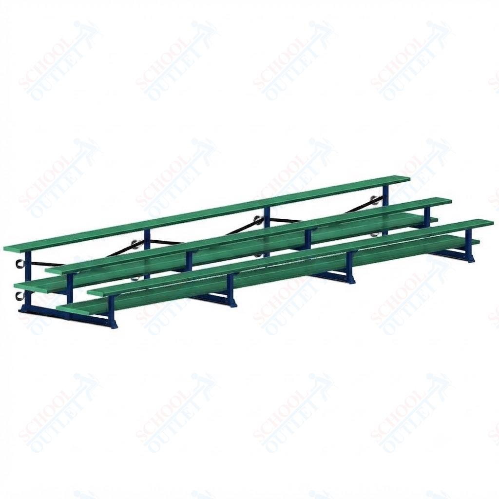 Jaypro Sports Bleacher  - 3 Row - Tip & Roll, Double Foot Plank, Powder Coated - 21' L (BLDP-321TRGPC)