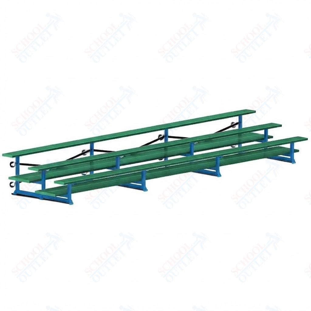 Jaypro Sports Bleacher  - 3 Row - Tip & Roll, Double Foot Plank, Powder Coated - 21' L (BLDP-321TRGPC)