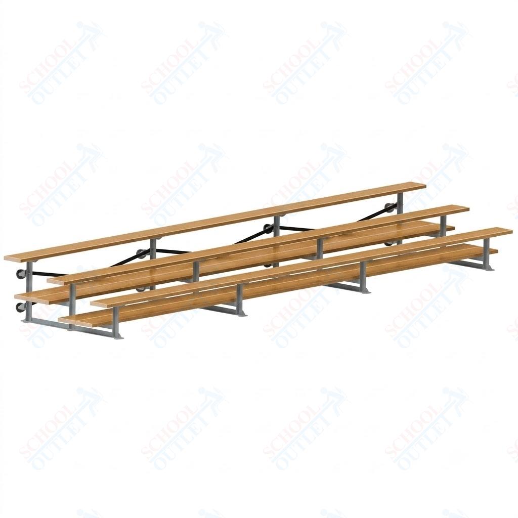 Jaypro Sports Bleacher  - 3 Row - Tip & Roll, Double Foot Plank, Powder Coated - 21' L (BLDP-321TRGPC)
