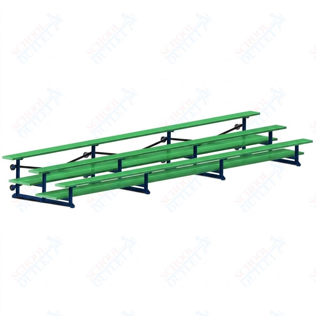 Jaypro Sports Bleacher  - 3 Row - Tip & Roll, Double Foot Plank, Powder Coated - 21' L (BLDP-321TRGPC)