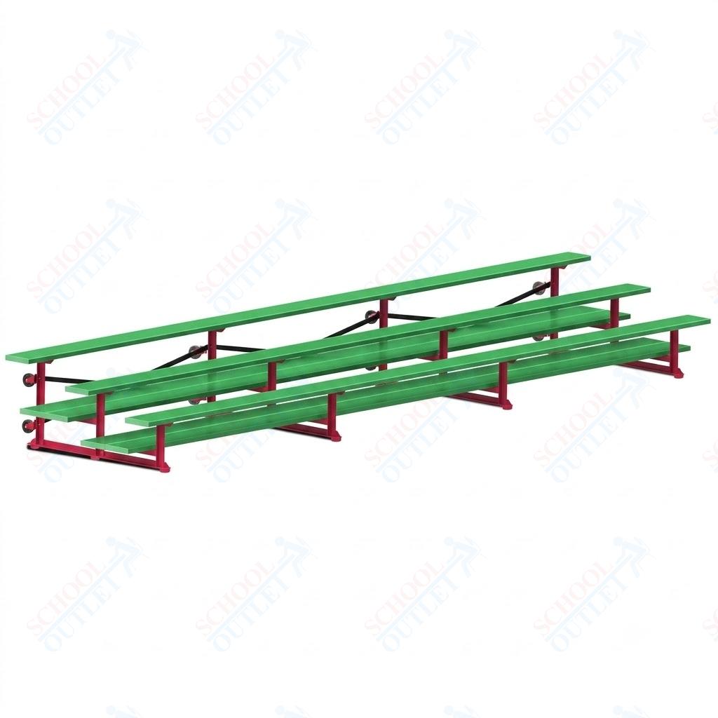 Jaypro Sports Bleacher  - 3 Row - Tip & Roll, Double Foot Plank, Powder Coated - 21' L (BLDP-321TRGPC)