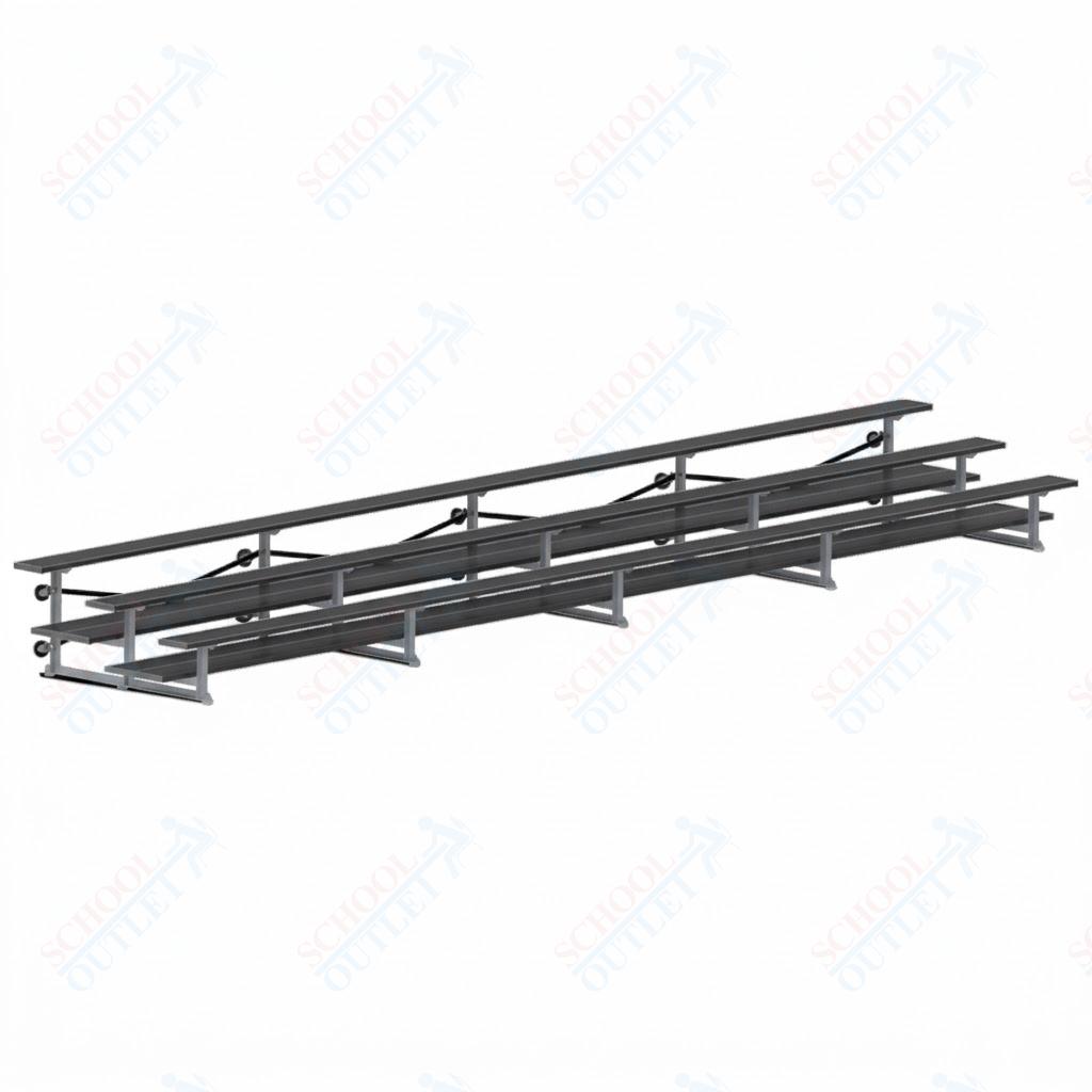 Jaypro Sports Bleacher  - 3 Row - Tip & Roll, Double Foot Plank, Powder Coated - 27' L (BLDP-327TRGPC)