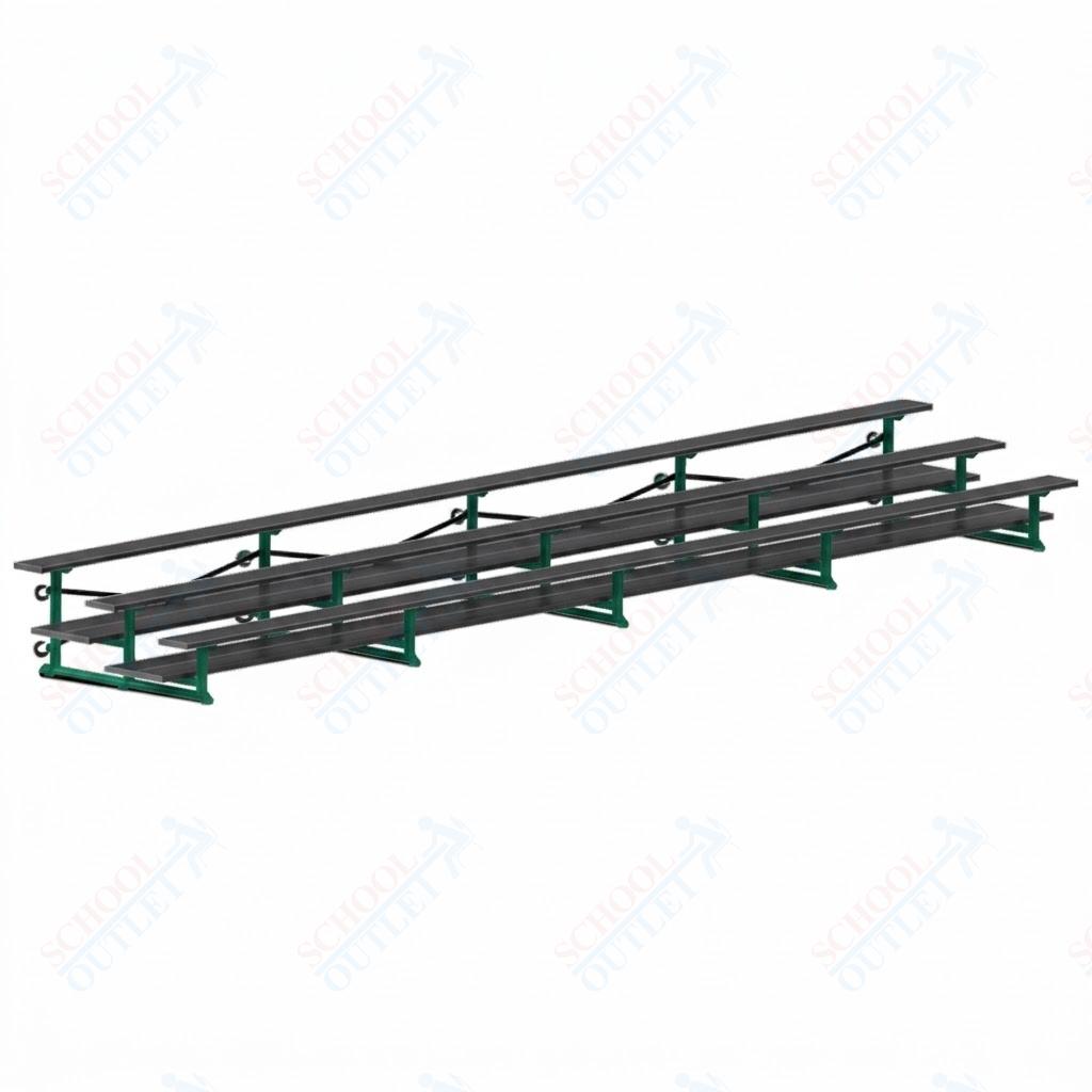 Jaypro Sports Bleacher  - 3 Row - Tip & Roll, Double Foot Plank, Powder Coated - 27' L (BLDP-327TRGPC)