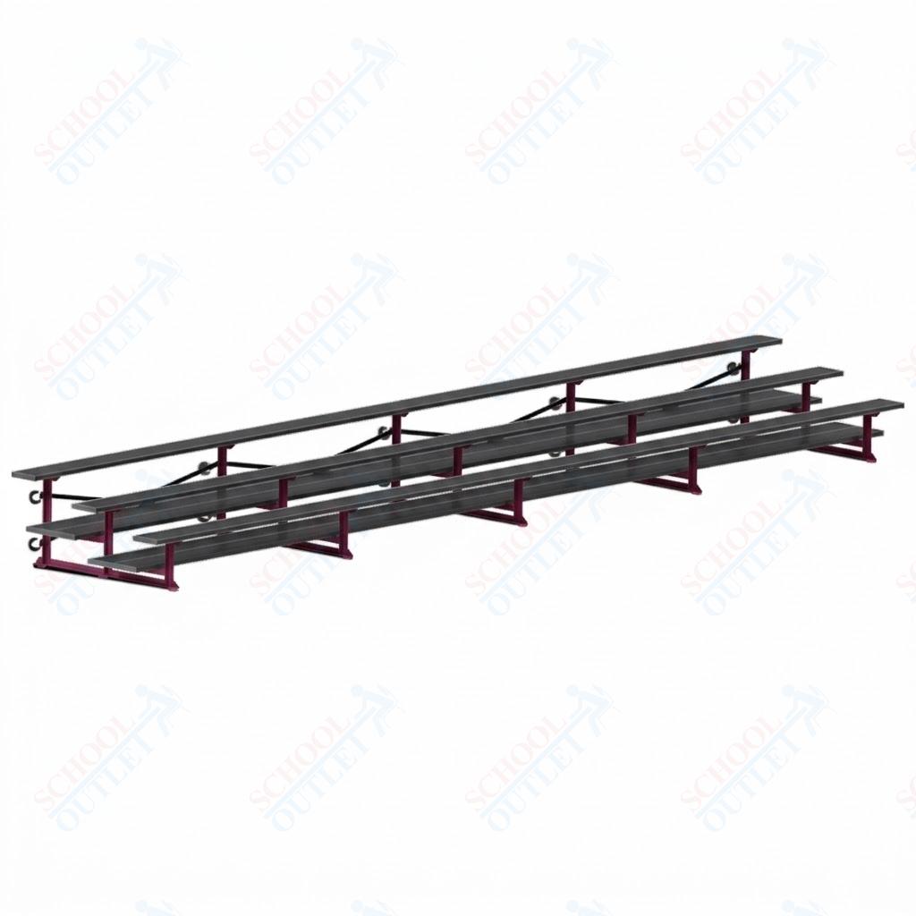 Jaypro Sports Bleacher  - 3 Row - Tip & Roll, Double Foot Plank, Powder Coated - 27' L (BLDP-327TRGPC)