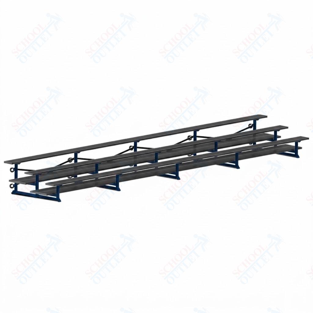 Jaypro Sports Bleacher  - 3 Row - Tip & Roll, Double Foot Plank, Powder Coated - 27' L (BLDP-327TRGPC)