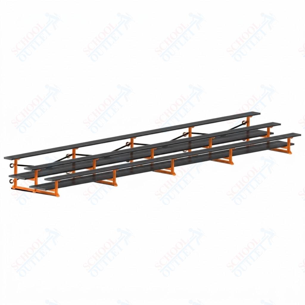 Jaypro Sports Bleacher  - 3 Row - Tip & Roll, Double Foot Plank, Powder Coated - 27' L (BLDP-327TRGPC)