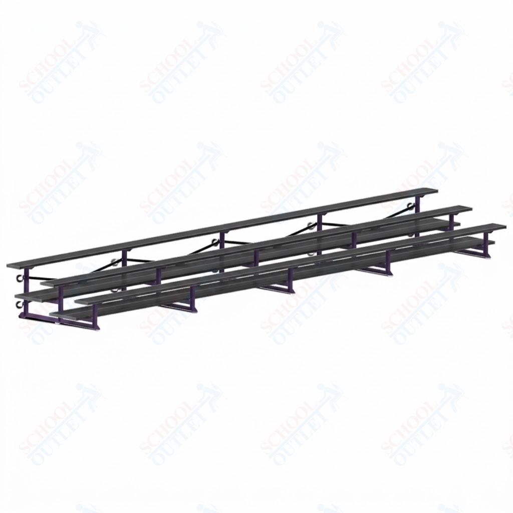 Jaypro Sports Bleacher  - 3 Row - Tip & Roll, Double Foot Plank, Powder Coated - 27' L (BLDP-327TRGPC)