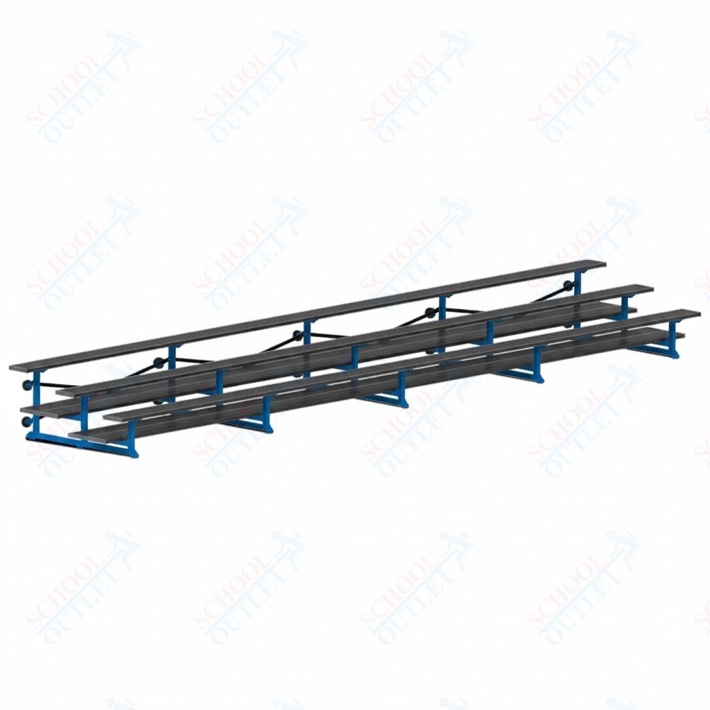 Jaypro Sports Bleacher  - 3 Row - Tip & Roll, Double Foot Plank, Powder Coated - 27' L (BLDP-327TRGPC)